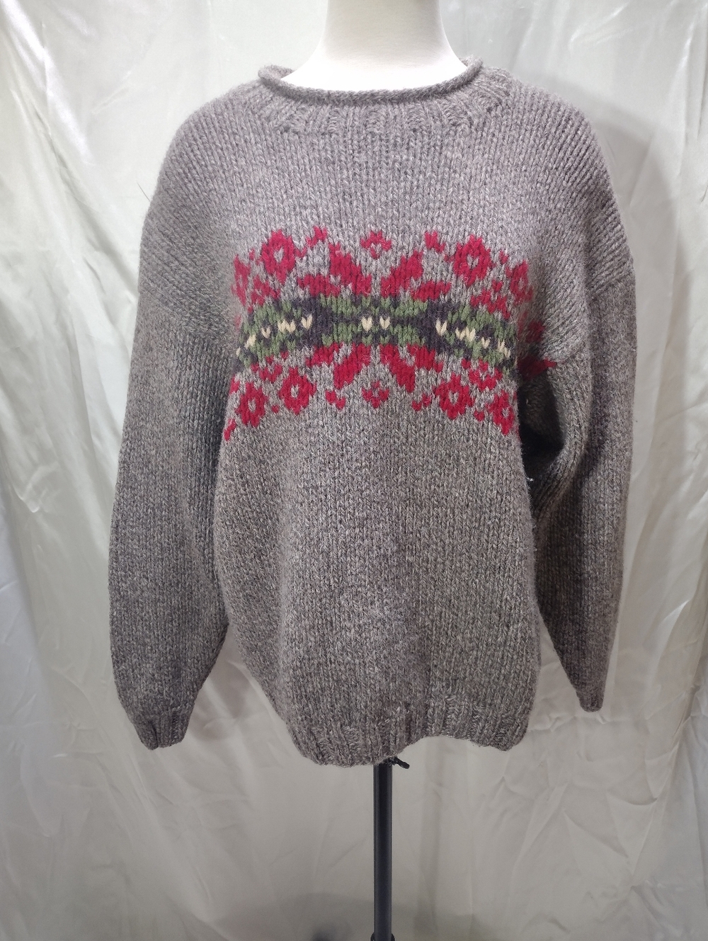 Vintage J Crew Sweater Mens L Brown Wool Fair Isle Oarsman Roll Neck Chunky
